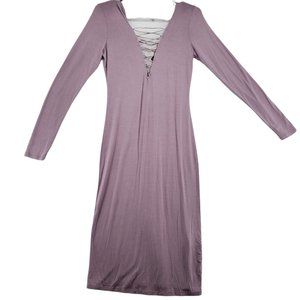 NWT FOREVER 21 Dress Women's Lace up Bodice & Back V-Neck Purple Large